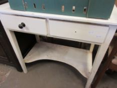 SMALL WHITE PAINTED PINE KITCHEN SIDE TABLE, WIDTH APPROX 84CM