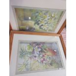 THREE FRAMED PICTURES AND A CIRCULAR MIRROR, THE MIRROR APPROX 45CM DIAM