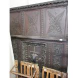 LARGE AND IMPRESSIVE CARVED PANEL, POSSIBLY FROM A BED, WIDTH APPROX 143CM