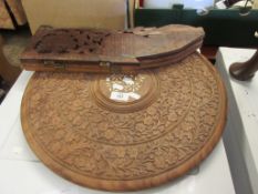 EASTERN FOLDING TABLE WITH CARVED DECORATION, DIAM APPROX 45CM