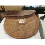 EASTERN FOLDING TABLE WITH CARVED DECORATION, DIAM APPROX 45CM