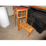 VINYL UPHOLSTERED KITCHEN STOOL AND A SMALL PINE MILKING TYPE STOOL