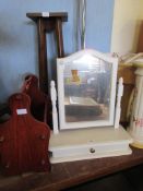 PAINTED DRESSING TABLE MIRROR AND A MAGAZINE RACK AND A SMALL PLANT STAND