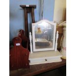 PAINTED DRESSING TABLE MIRROR AND A MAGAZINE RACK AND A SMALL PLANT STAND