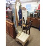 WHITE PAINTED OVAL MIRROR MOUNTED ON BASE WITH DRAWER, TOTAL HEIGHT APPROX 163CM AND AN IRONING