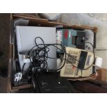 BOX OF MIXED VINTAGE CALCULATING MACHINES AND DVD PLAYER ETC