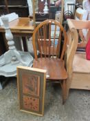 GILT FRAMED MIRROR, STICK BACK CHAIR AND A CLOCK