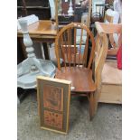 GILT FRAMED MIRROR, STICK BACK CHAIR AND A CLOCK