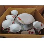 BOX OF MIXED DINNER WARES DECORATED WITH POPPIES