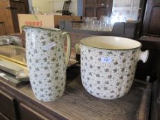 ROYAL DOULTON WASH JUG AND BIN, BOTH FLORAL DECORATED, THE JUG APPROX 34CM