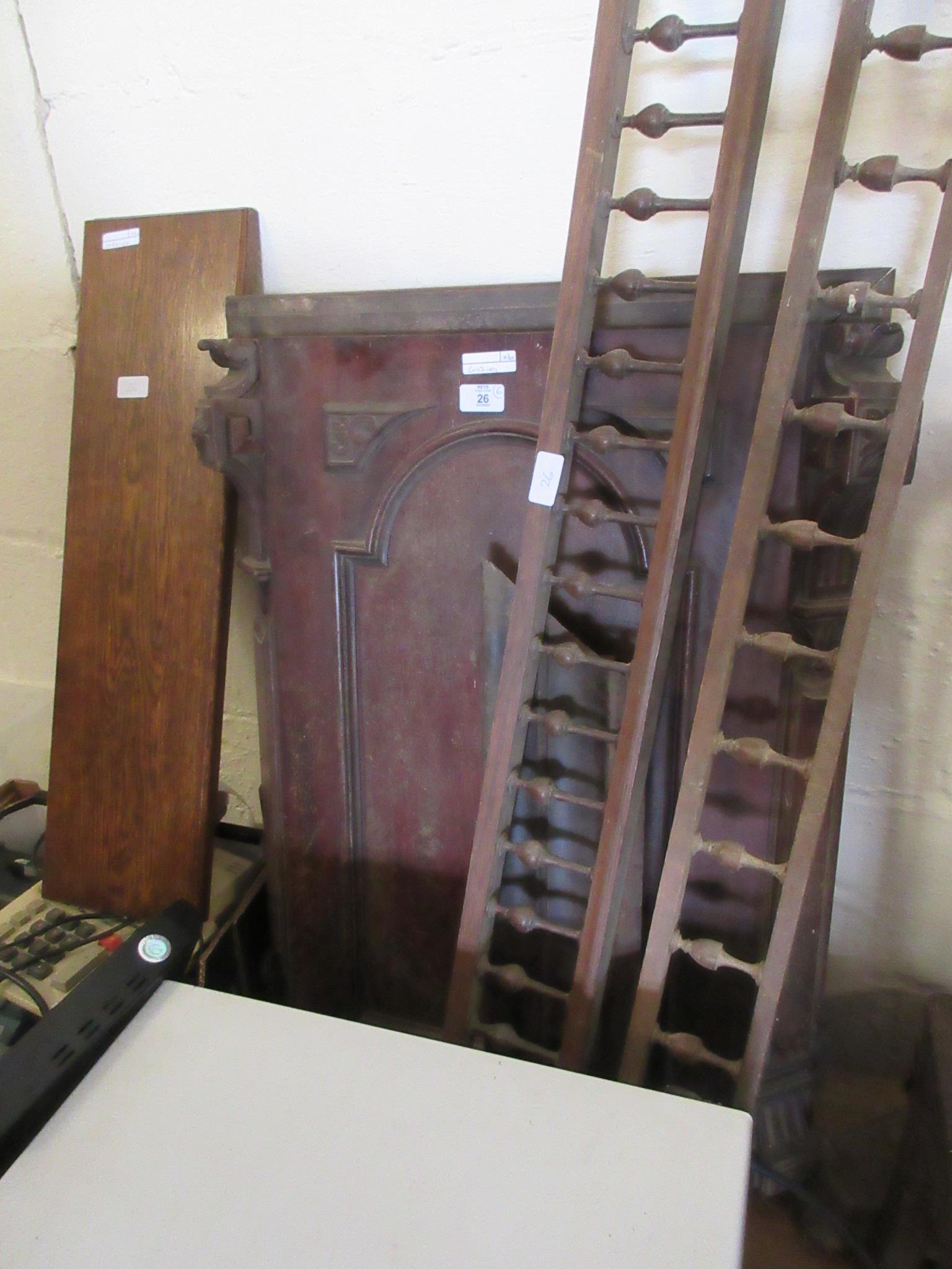 COLLECTION OF FURNITURE PARTS INCLUDING GALLERIES ETC, HEIGHT OF MOULDED PANEL APPROX 75CM