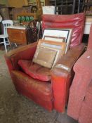 VINTAGE LEATHRE ARMCHAIR, WIDTH APPROX 84CM