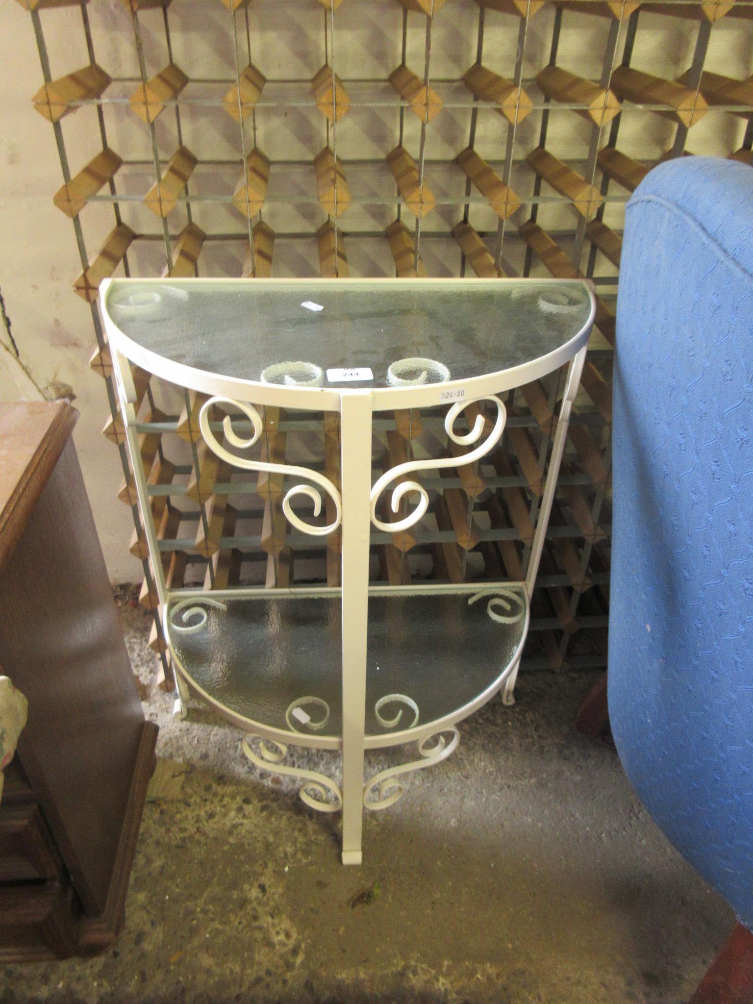 WROUGHT IRON DEMI-LUNE SIDE TABLE OR PLANT STAND, WIDTH APPROX 93CM