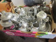 BOX CONTAINING VARIOUS LATE STAINLESS STEEL AND OTHER METAL WARE