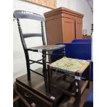 SMALL STOOL TOGETHER WITH A CANE SEATED DINING CHAIR