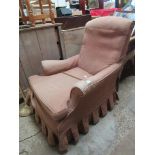 UPHOLSTERED FIRESIDE CHAIR, APPROX HEIGHT 91CM
