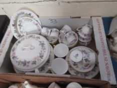 BOX OF MIXED ROYAL WORCESTER JUNE GARLAND CERAMICS INCLUDING COFFEE CANS, TEA CUPS, PLATES AND