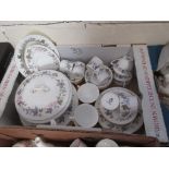 BOX OF MIXED ROYAL WORCESTER JUNE GARLAND CERAMICS INCLUDING COFFEE CANS, TEA CUPS, PLATES AND