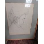 PAIR OF FRAMED PENCIL SKETCH PORTRAITS PLUS ONE OTHER, APPROX 33CM X 24CM