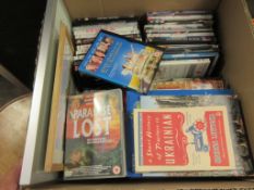 BOX CONTAINING MIXED HARDBACK BOOKS AND DVDS