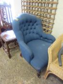 BUTTON BACK UPHOLSTERED BEDROOM CHAIR, HEIGHT APPROX 87CM