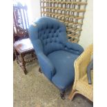 BUTTON BACK UPHOLSTERED BEDROOM CHAIR, HEIGHT APPROX 87CM