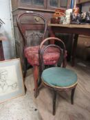 VICTORIAN BALLOON BACK UPHOLSTERED DINING CHAIR TOGETHER WITH A SMALL BENTWOOD UPHOLSTERED CHILD’S