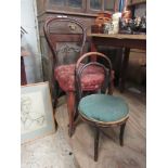 VICTORIAN BALLOON BACK UPHOLSTERED DINING CHAIR TOGETHER WITH A SMALL BENTWOOD UPHOLSTERED CHILD’S