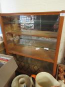 SMALL TEAK FINISH DISPLAY CABINET WIDTH APPROX 68CM