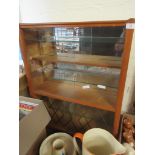 SMALL TEAK FINISH DISPLAY CABINET WIDTH APPROX 68CM