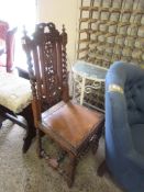 HEAVILY CARVED HALL CHAIR, HEIGHT APPROX 82CM