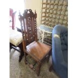 HEAVILY CARVED HALL CHAIR, HEIGHT APPROX 82CM