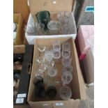 TWO BOXES OF MIXED VASES AND GLASS WARES