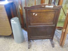 VINTAGE OAK FIRE SCREEN/FOLDING TABLE/CAKE STAND TOGETHER WITH A GALVANISED COAL SCUTTLE