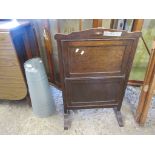 VINTAGE OAK FIRE SCREEN/FOLDING TABLE/CAKE STAND TOGETHER WITH A GALVANISED COAL SCUTTLE