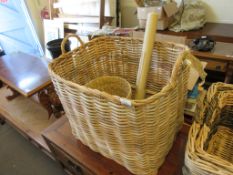 LARGE RECTANGULAR WICKER BASKET, LENGTH 59CM AND A SMALLER BASKET