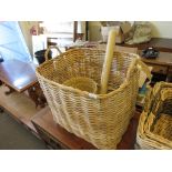 LARGE RECTANGULAR WICKER BASKET, LENGTH 59CM AND A SMALLER BASKET