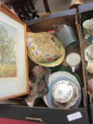 BOX OF VARIOUS SUNDRY CLEARANCE ITEMS INCLUDING BOXED SET OF 1953 CORONATION GLASSES, CARNIVAL GLASS