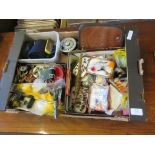 BOX OF VARIOUS FISHING FLIES AND OTHER SMALL COLLECTIBLES INCLUDING SEWING ITEMS ETC