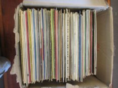 BOX OF VARIOUS 12INCH VINYL RECORDS, MOST APPEAR TO BE EASY LISTENING, JAZZ, ROCK AND ROLL, ELVIS,