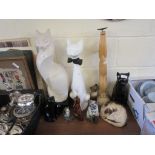 SELECTION OF CAT ORNAMENTS INCLUDING A VERY LARGE AND IMPRESSIVE CERAMIC CAT WITH MOULDED