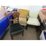 SELECTION OF THREE VARIOUS CHAIRS INCLUDING AN EDWARDIAN UPHOLSTERED CANE CHAIR, VICTORIAN