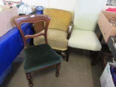 SELECTION OF THREE VARIOUS CHAIRS INCLUDING AN EDWARDIAN UPHOLSTERED CANE CHAIR, VICTORIAN