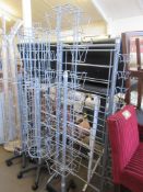 SHOP FITTINGS: THREE VARIOUS ROTATING POSTCARD DISPLAY RACKS, ALL WHEELED, MAX HEIGHT APPROX 175CM