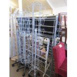 SHOP FITTINGS: THREE VARIOUS ROTATING POSTCARD DISPLAY RACKS, ALL WHEELED, MAX HEIGHT APPROX 175CM