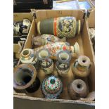 BOX OF SELECTION OF ORIENTAL AND OTHER VASES, TALLEST VASE 33CM