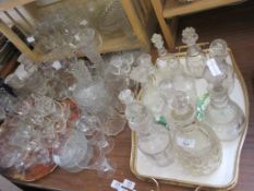 QUANTITY OF VARIOUS DECANTERS AND HOUSEHOLD GLASSWARE,