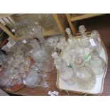 QUANTITY OF VARIOUS DECANTERS AND HOUSEHOLD GLASSWARE,