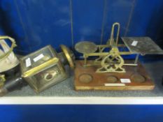 SET OF POSTAGE SCALES “BOOK POST” UP TO 5LBS, TOGETHER WITH A VINTAGE CARRIAGE LAMP