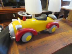 METAL AND PLASTIC MODERN CHILD’S RIDE-ON “NODDY” CAR TOY, LENGTH APPROX 78CM